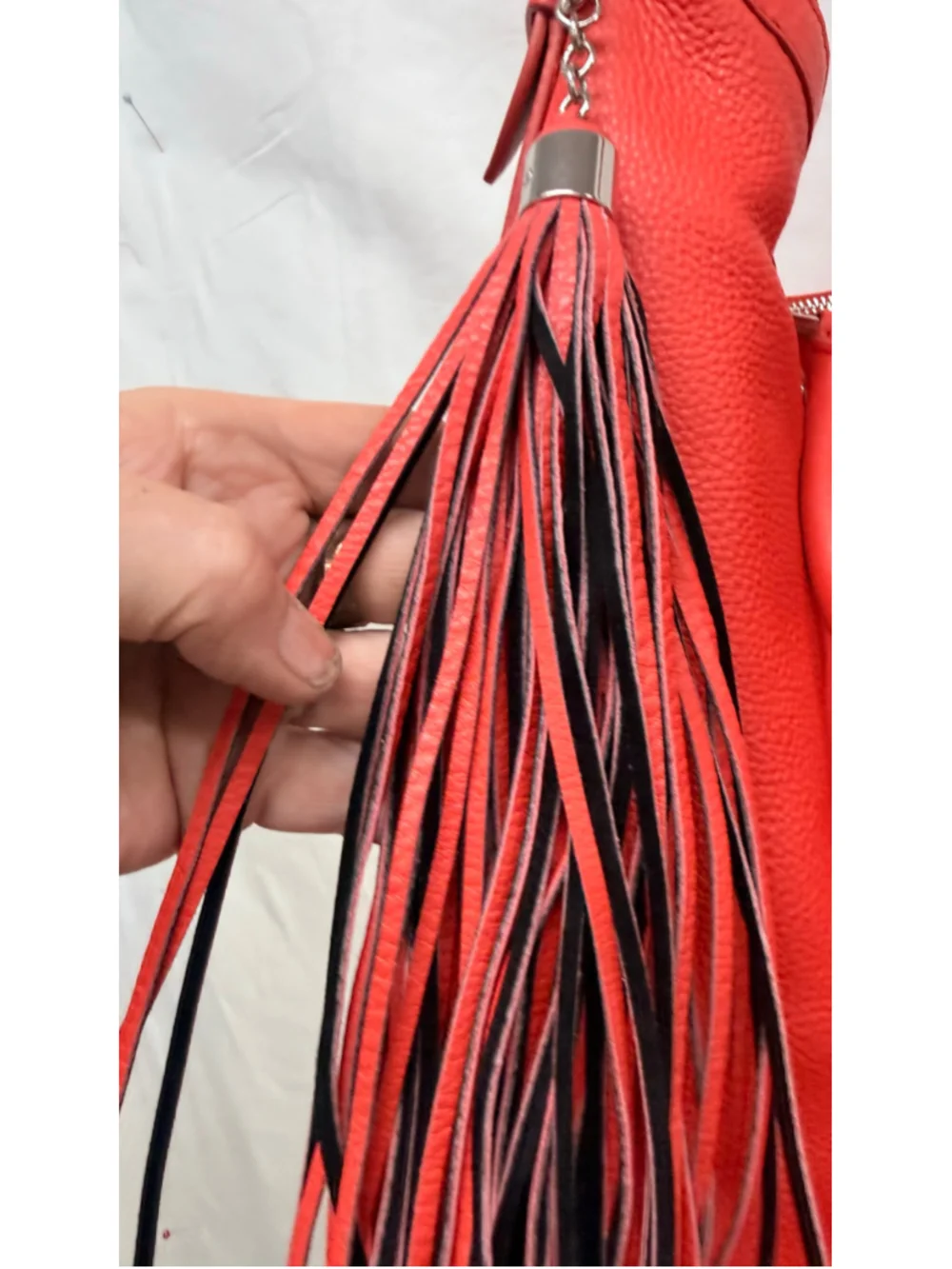 Women's DVF Hobo Bag Red Leather Tassel Handbag